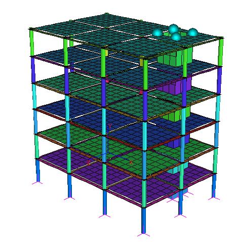 A six storey building is to be analysed for static loads: i.e., dead loads (gravity), live loads (floor loads) and wind loads.  The building is also to be analysed for the case where it is subjected to an earthquake load.